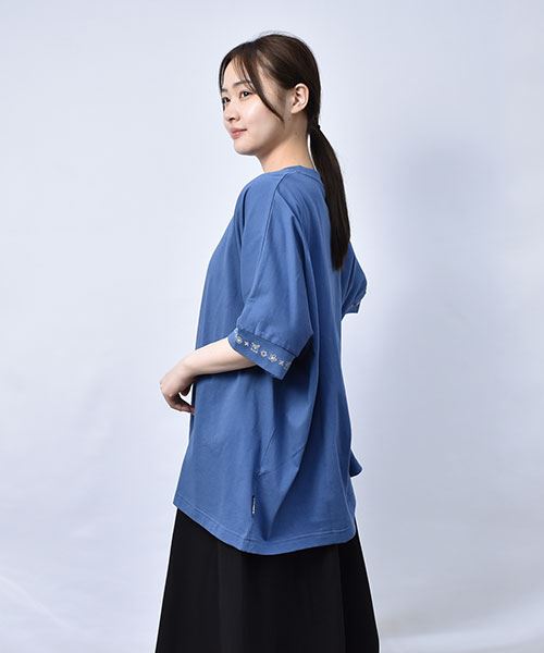 チュニック】 袖刺繍 6分袖 ドルマン チュニックT(F 61 ピンク チュニック】 袖刺繍 6分袖 ドルマン チュニックT(F 61 ピンク