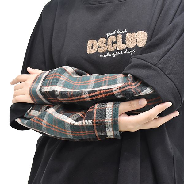D.S.CLUB ミニウラケ x ネルチェック シャツ重ね着風 モックネック