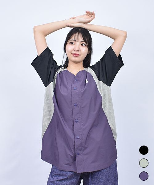 drug store's ブタプリント 別布メッシュ ベースボール シャツ