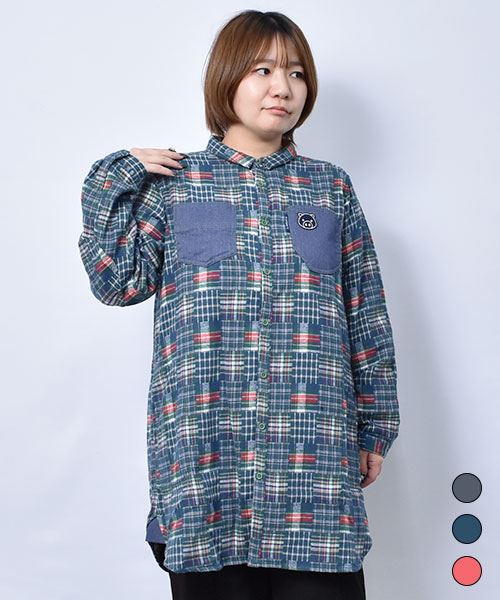 drug store's パッチワーク風チェック ポケットつき チュニック