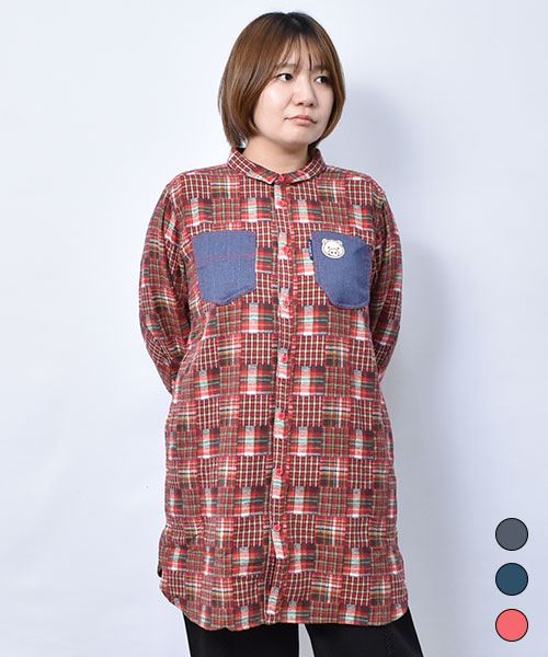 drug store's パッチワーク風チェック ポケットつき チュニック