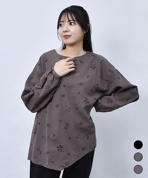【ブラウス】 花刺繍 アシンメトリー ブラウス