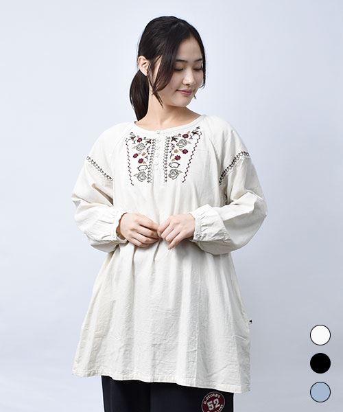【チュニック】 刺繍 ラグラン チュニック