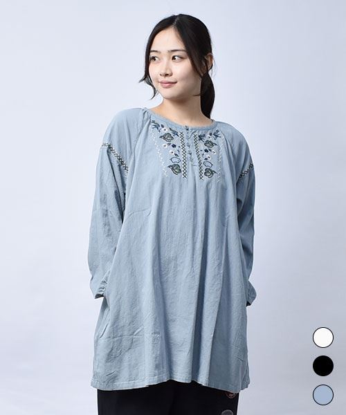 【チュニック】 刺繍 ラグラン チュニック