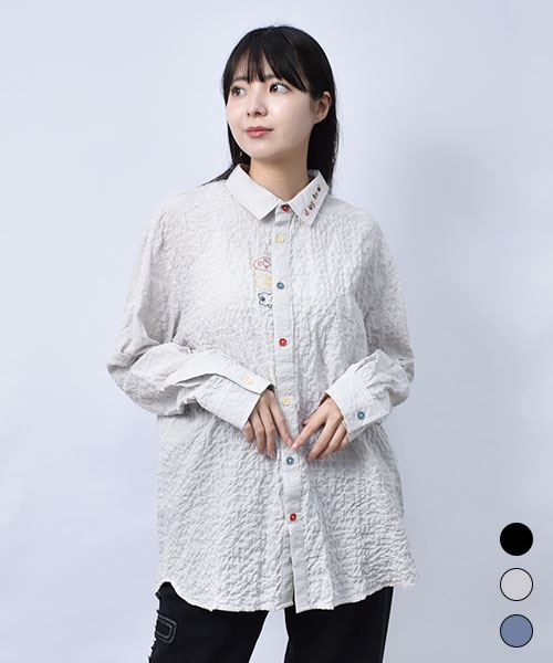 【シャツ】 カラフルボタン シャーリング シャツ