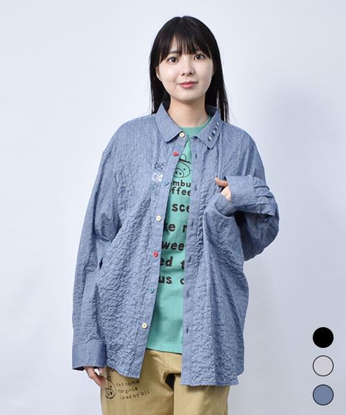 【シャツ】 カラフルボタン シャーリング シャツ