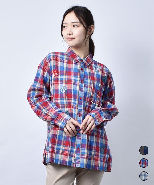 【シャツ】 ランダムワッペン チェック シャツ