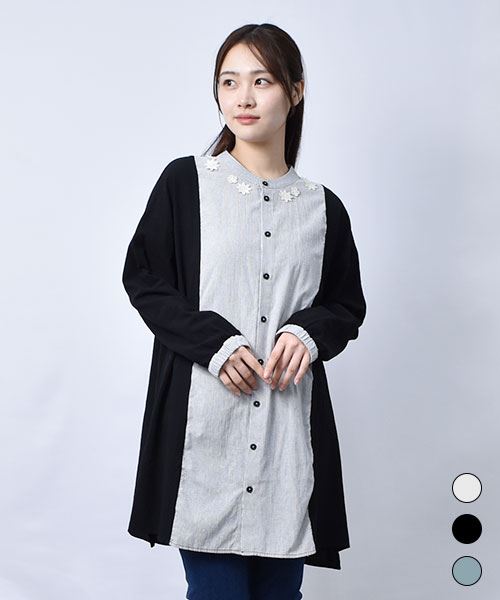 【チュニック】 衿レース 前切替 チュニック