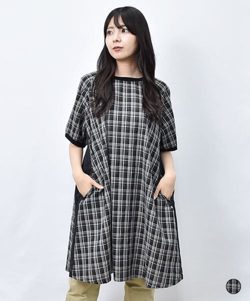 【チュニック】 サイド切替 チェック チュニック
