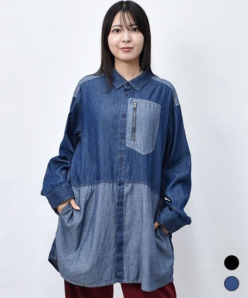 【シャツ】 キャラクターズバッグ刺繍 デニム シャツ