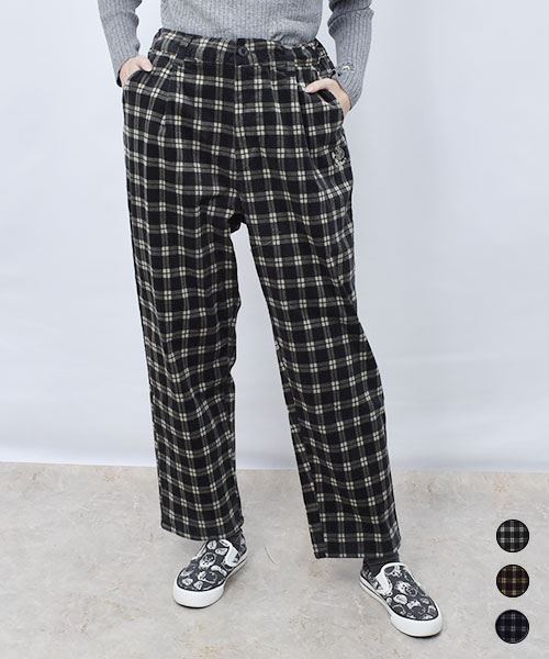 【テーパード パンツ】 コーデュロイ チェック パンツ