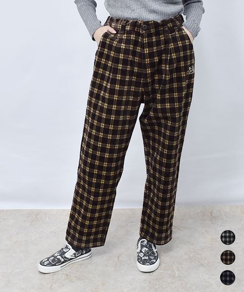 【テーパード パンツ】 コーデュロイ チェック パンツ
