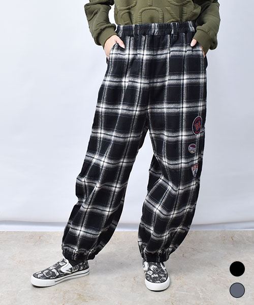 【パンツ】 チェック ワッペン パンツ