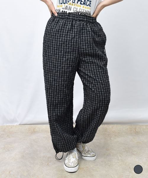 【パンツ】 裾ゴム チェック シンプルパンツ