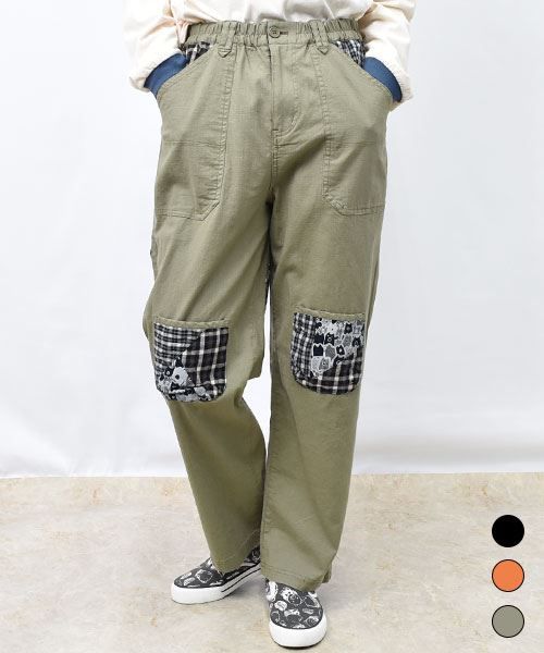 【パンツ】 ブタ総柄 ひざポケット パンツ