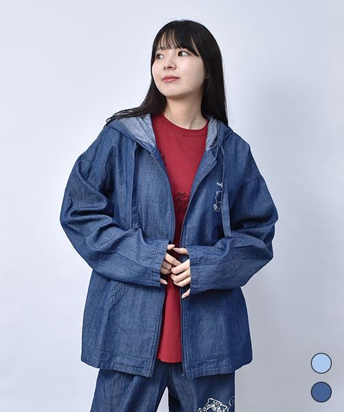 【パーカー】 らくがき風 デニム パーカー