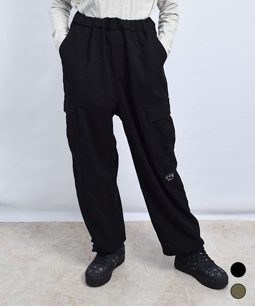 mof manul マヌルネコ刺繍 裾ドロスト ジョガー カーゴパンツ