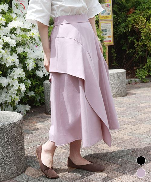 【スカート】 アシンメトリー フリル フレアスカート