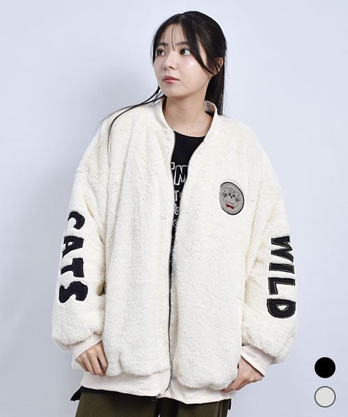 mof manul フェイクファー フワフワ 袖ロゴワッペン BIG ブルゾン