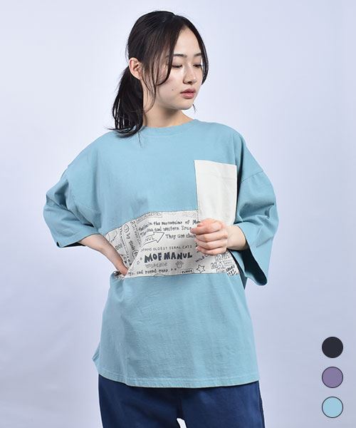mof manul 20/-OE度詰め天竺 胸ポケット ロゴプリントハギ Tシャツ