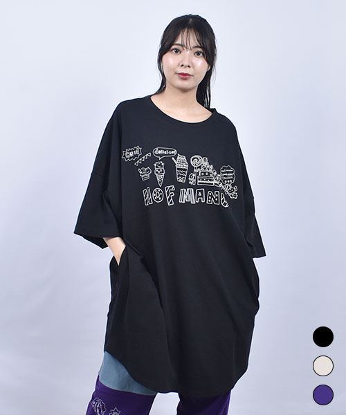mof manul 20/-OE天竺 お菓子のパレードプリント 5分袖 BIGT