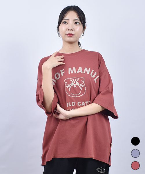 mof manul 20/-OE度詰め天竺 マヌルネコチェーンステッチ Tシャツ