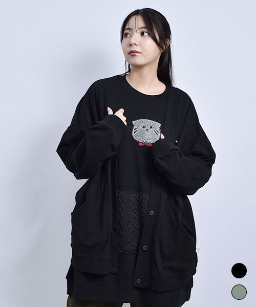 mof manul 20/OE度詰め天竺 マヌルネコプリント カーディガン