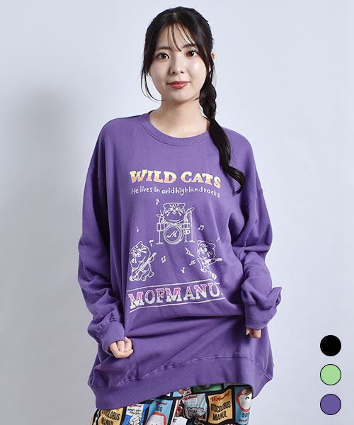 mof manul 裏毛 マヌルネコバンドプリント トレーナー