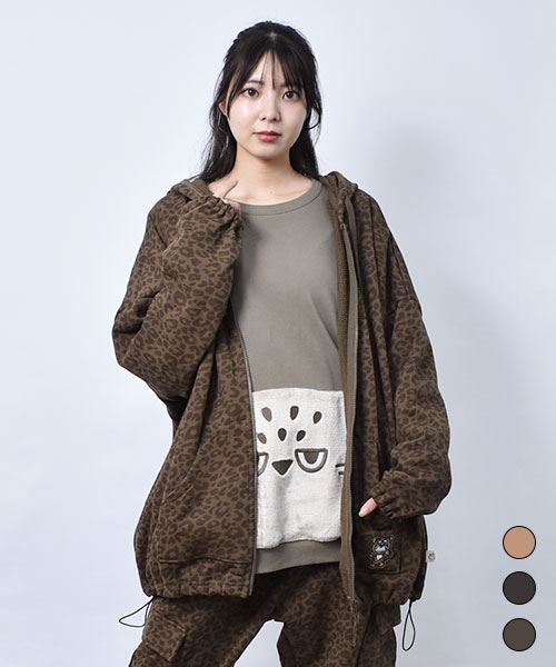 【パーカー / 裏毛】 ヒョウかぶりマヌル レオパード パーカー