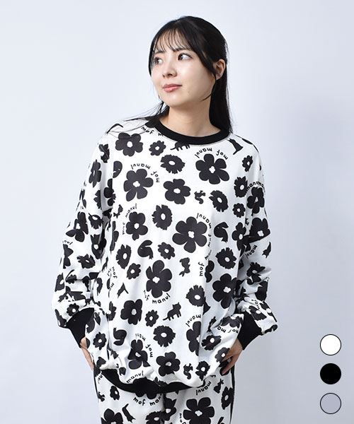 【スウェット トレーナー】 総柄 リブ トレーナー