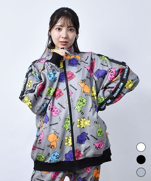 【トレーナー】 総柄 ジャージ風 ジップアップトレーナー