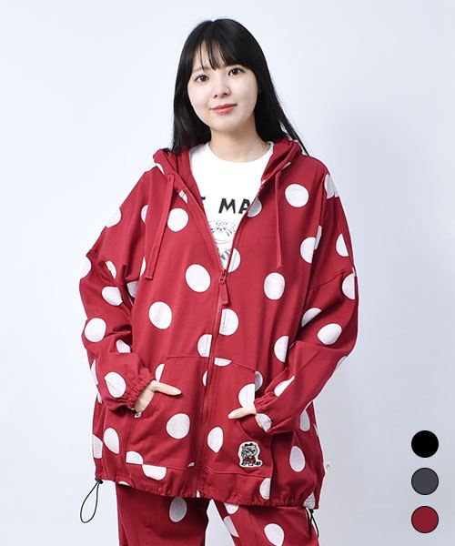 【パーカー】 リボンネコ ドット パーカー