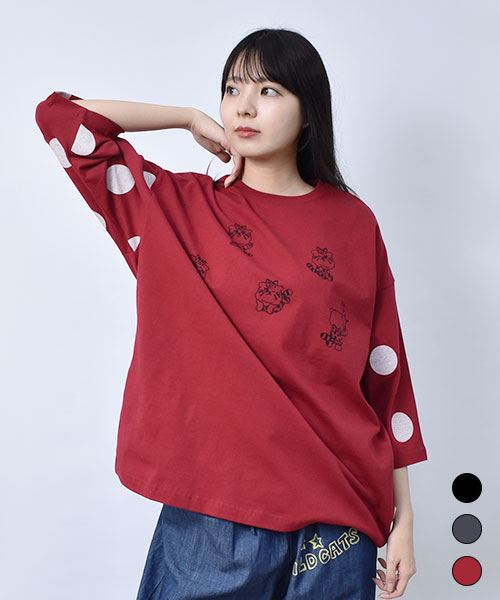 【トレーナー】 ドットプリント 7分袖 Tシャツ