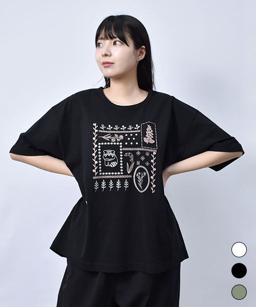 【Tシャツ】 フラワーマヌル プリント Tシャツ