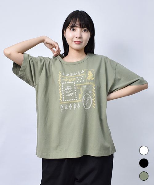 【Tシャツ】 フラワーマヌル プリント Tシャツ