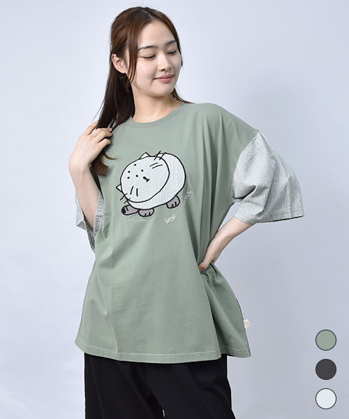 【Tシャツ】 袖配色 首かしげマヌル Tシャツ