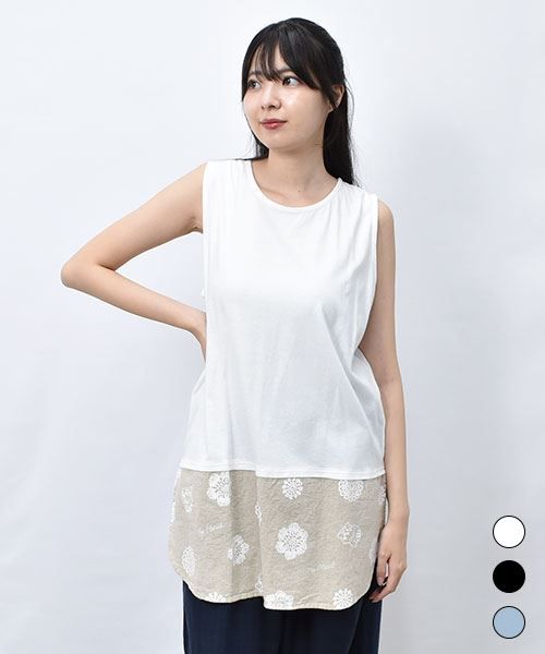 【タンクトップ】 マヌル×レース 裾プリント タンクトップ