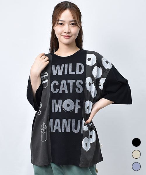 【Tシャツ】 コーヒー&ドーナツ 配色 プリント Tシャツ