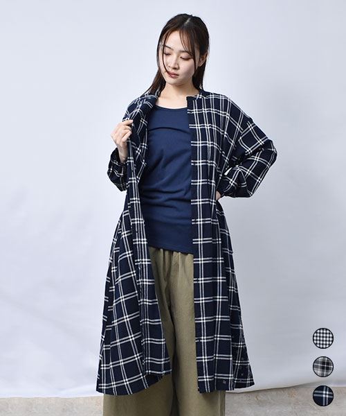 【ワンピース】 フロントタック チェック シャツワンピース