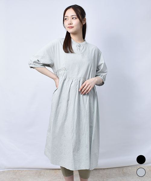 【ワンピース】 花刺繍 切替 ワンピース