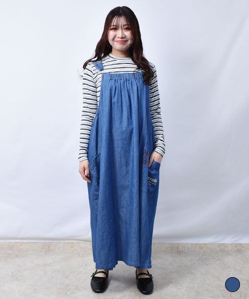 【ジャンスカ】 ひょっこり BIGポケット デニム ジャンスカ