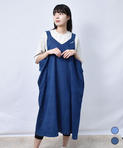 【ジャンスカ】 2WAY フリル ストレッチデニム ジャンスカ