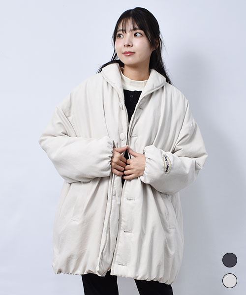 drug store's ピーチ起毛 ショールカラー 裾、袖口ギャザー 中綿 ジャケット