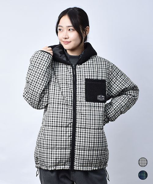中綿ボア チェック アウター