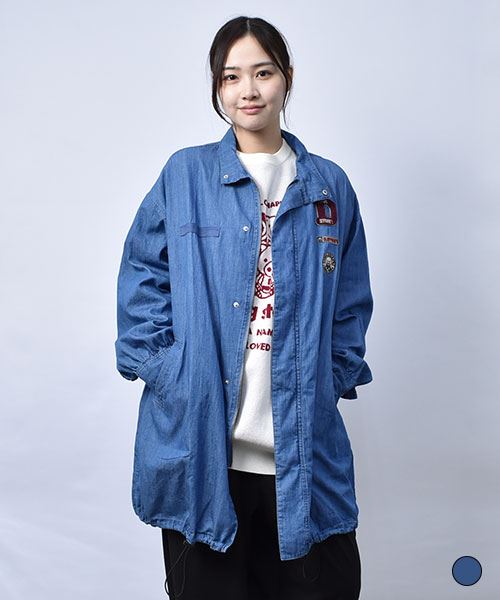 【ハーフコート】 ワッペンつき デニム ハーフコート