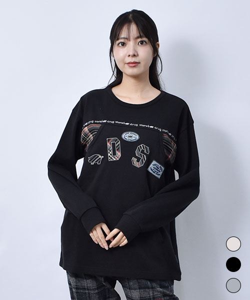 drug store's 裏毛ロゴ アップリケ＆胸ポケットつき トレーナー