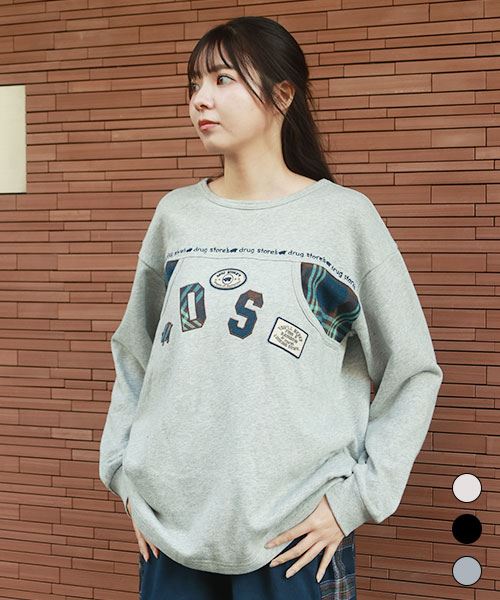 drug store's 裏毛ロゴ アップリケ＆胸ポケットつき トレーナー