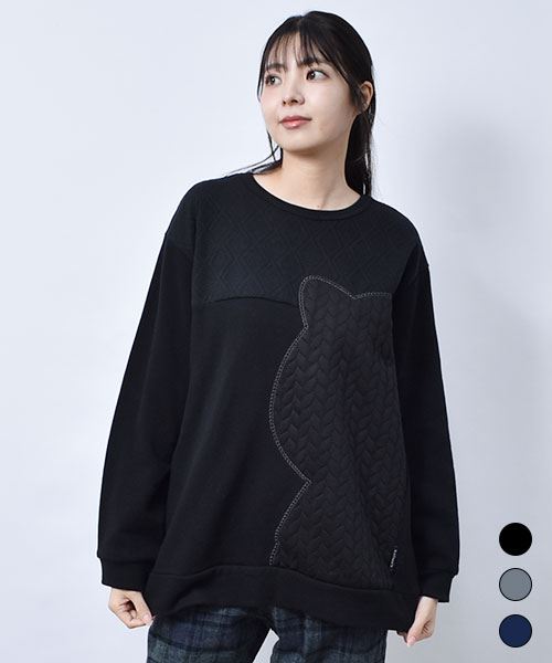 drug store's 裏毛 ふくれジャガード ブタBIGアップリケ トレーナー