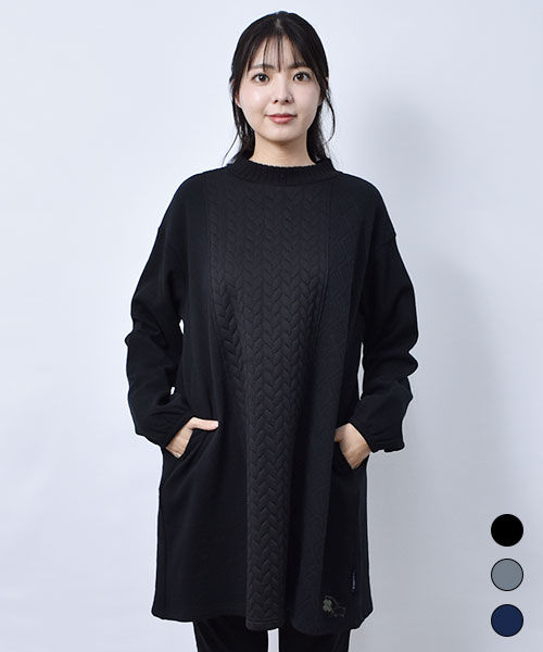 drug store's 裏毛 ふくれジャガードハイネック アシンメトリー ハギチュニック