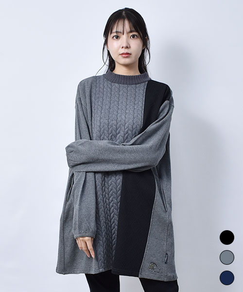 drug store's 裏毛 ふくれジャガードハイネック アシンメトリー ハギチュニック